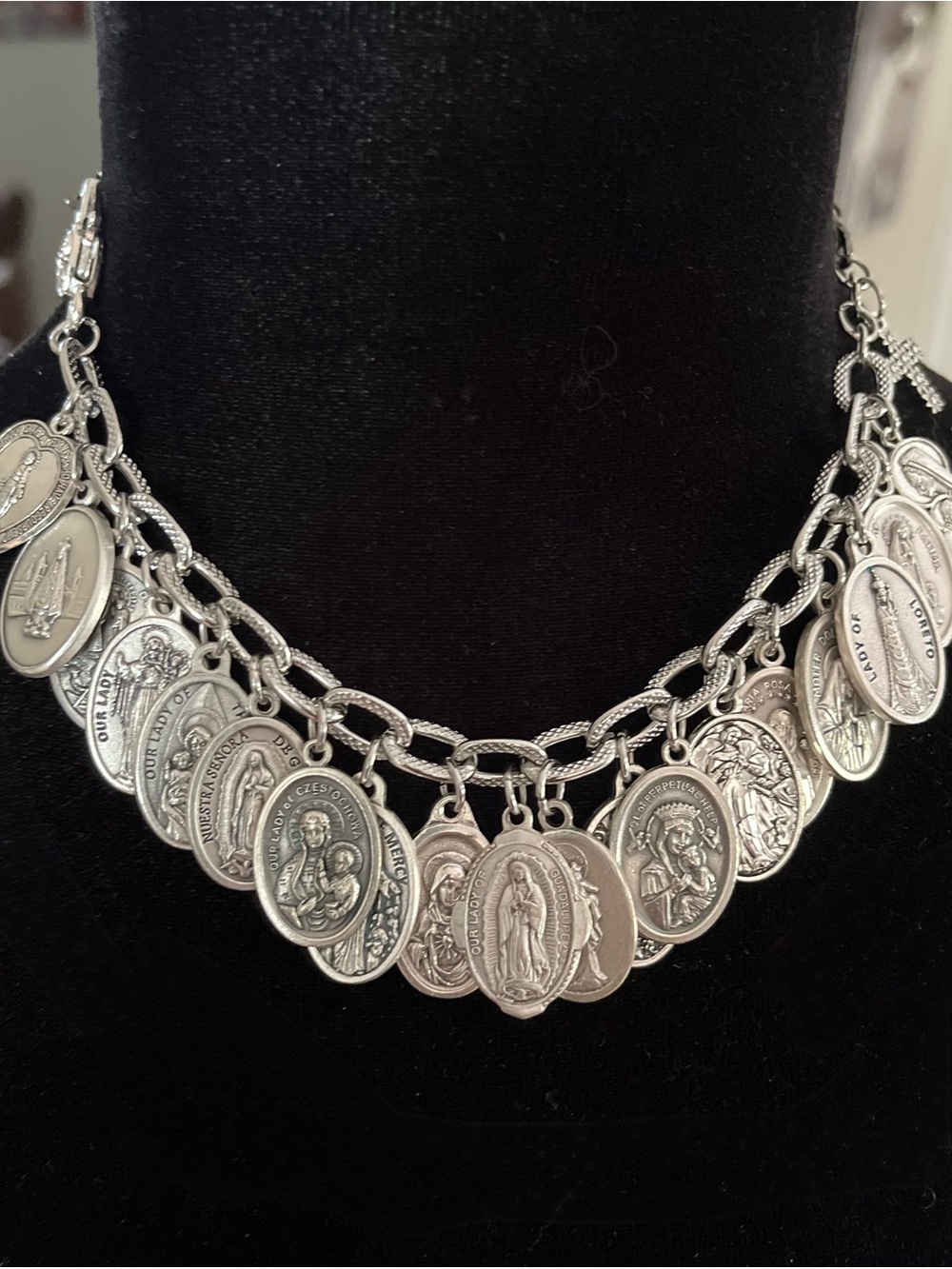 Virgin Mary Charm Bracelet: Our Lady Italian Medals Chunky Bracelet